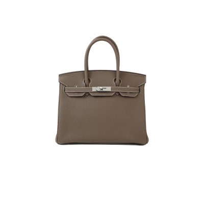 HERMES BIRKIN 30 TOGO LEATHER ELEPHANT GREY SILVER BUCKLE BAG H028369CK18 (30*22*16cm)